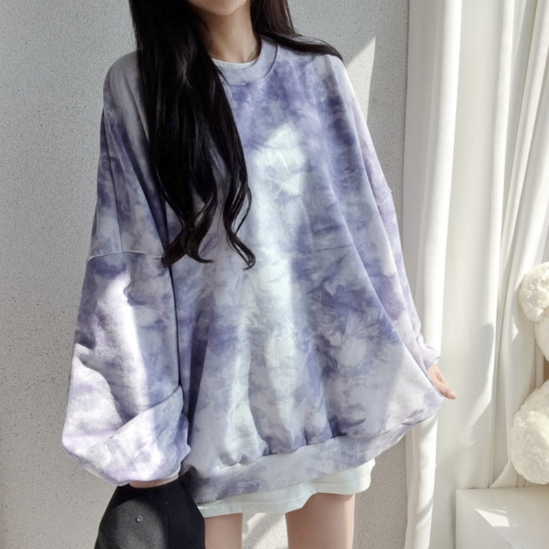 Tie-dyed Sweater Women's Cotton Loose Korean Top All-match Letters Spring And Autumn