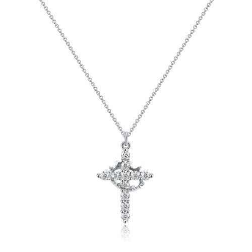 Fashion Jewelry Cross Full Diamond Crown Rotatable Necklace