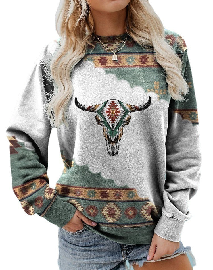 Women Pullover Sweatshirt Long Sleeve Print Crew Neck Sweatshirt