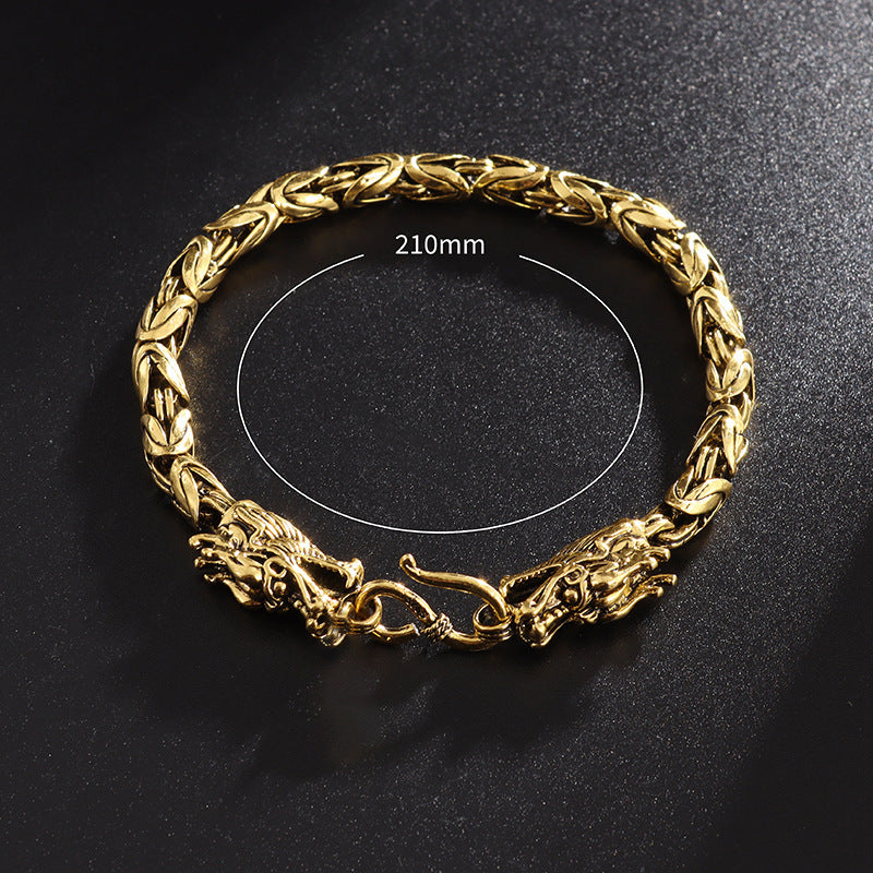 Retro Domineering Double Chinese Dragon Heads Bracelet