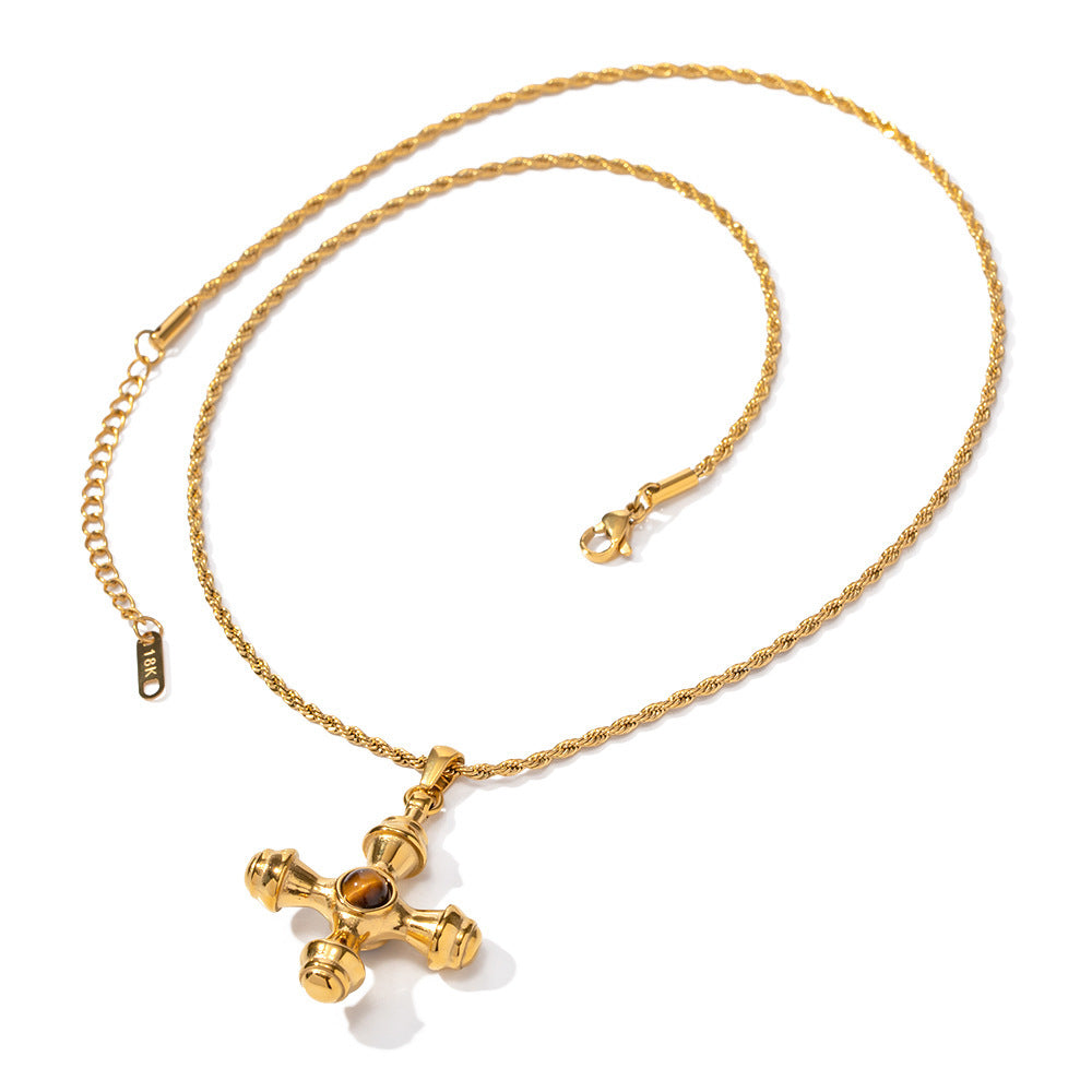 18K Gold Stainless Steel Cross Shelf Necklace