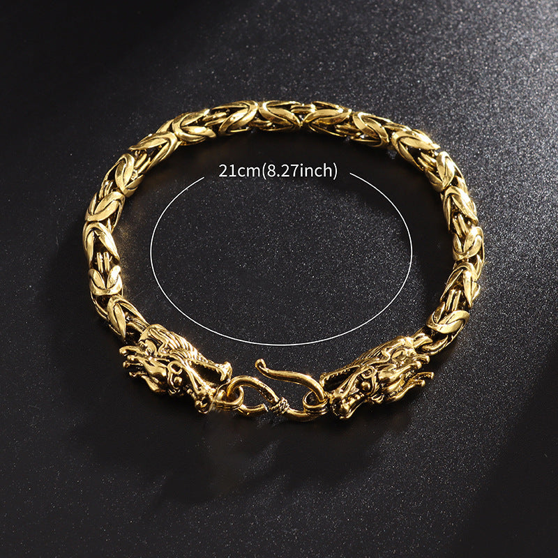 Retro Domineering Double Chinese Dragon Heads Bracelet