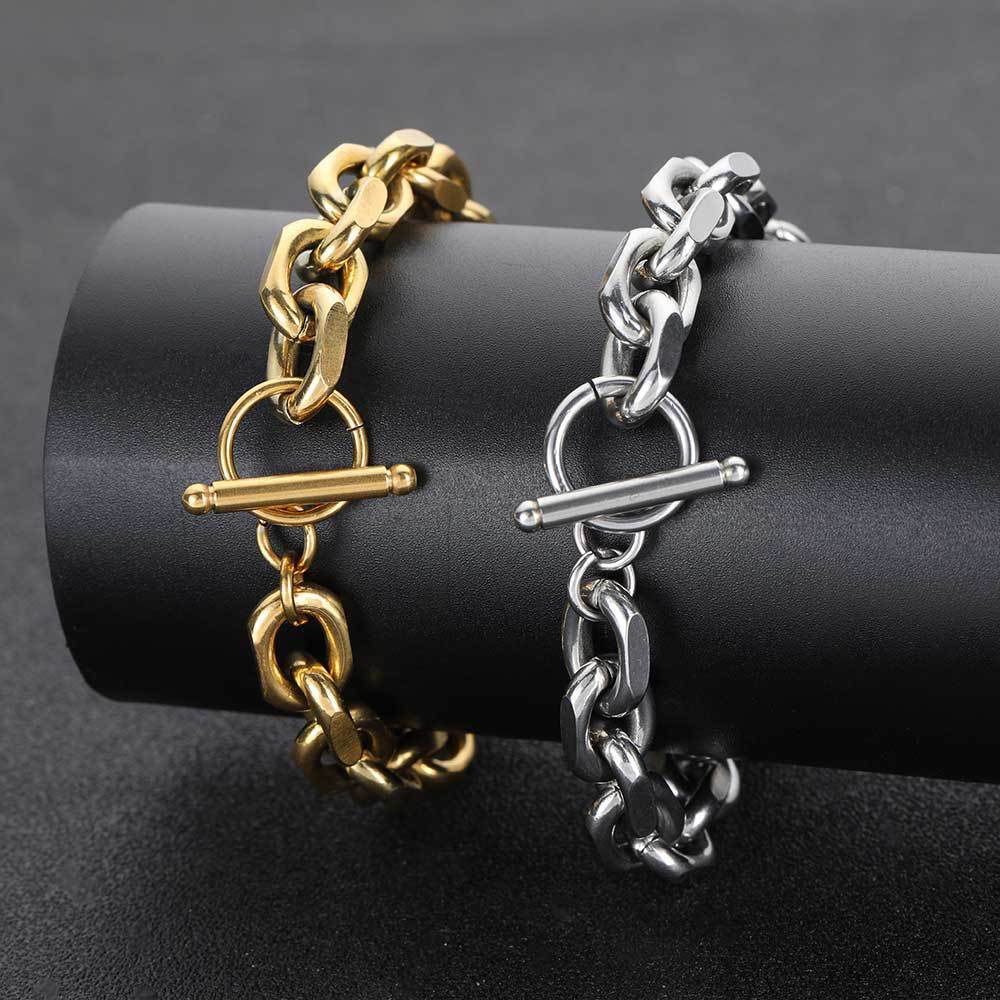 Electroplated Stainless Steel Hip-hop Titanium Steel Cross Chain O-shaped Chain Men's Bracelet