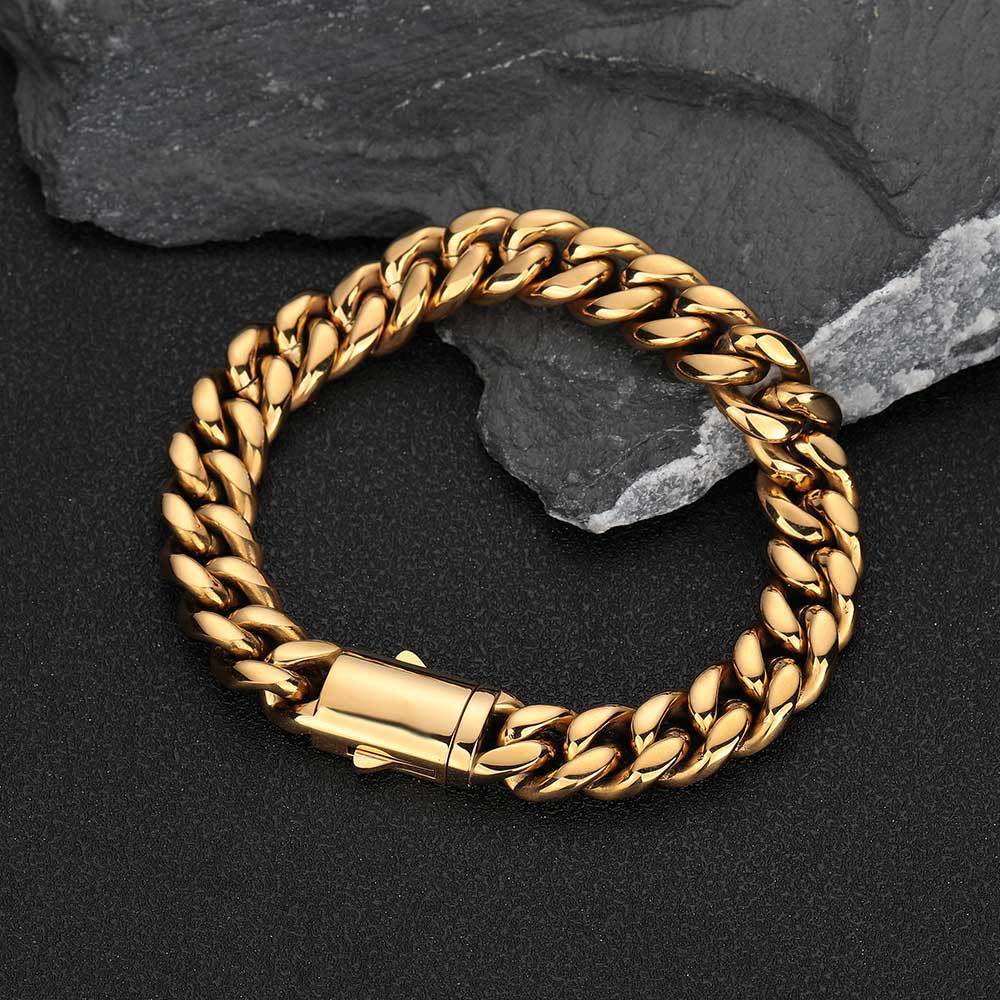 Spring Fastener Stainless Steel Bracelet Hip Hop Cuban Link Chain Men