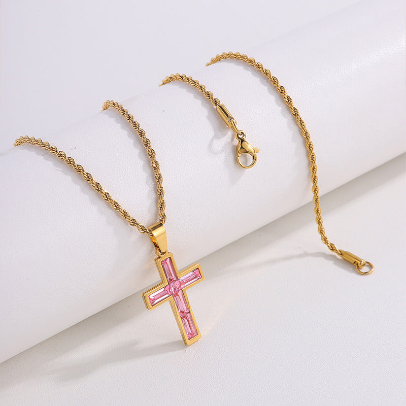 Fashion Jewelry European And American Ing Style Diamond Cross Necklace Unique No Color Fading