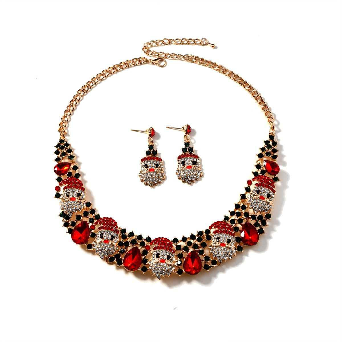 3pcs Christmas Necklace Earrings Set With Colored Rhinestones Ins Fashionable Shiny Santa Claus Necklace For Womens Jewelry