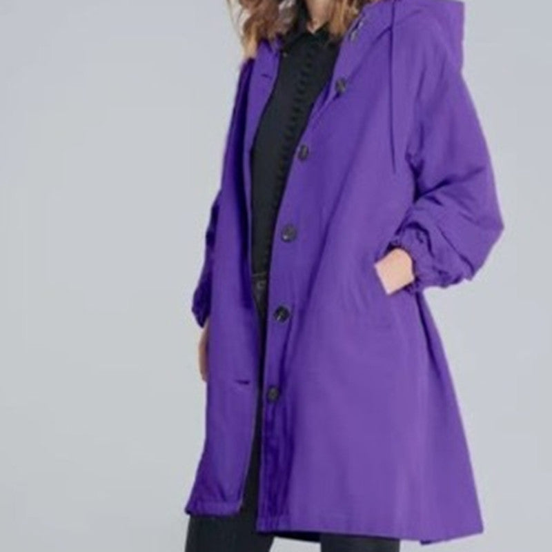 Casual Style Windbreaker Women's Mid-Length Waist Long-Sleeved Jacket