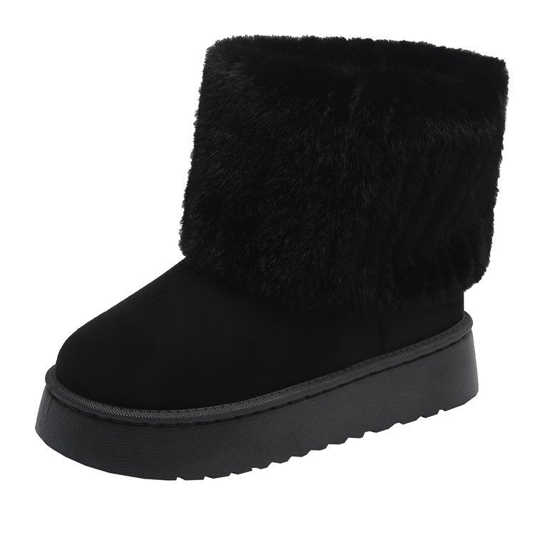 Thick-soled Plush Snow Boots Winter Warm Mid-tube Furry Cotton Shoes For Women Short Boot