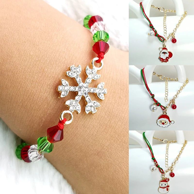 New Christmas Snowman Santa Claus Tree Snowflake Elk Bracelet Christmas Gift Charm Bracelet Chain Pendant For Women New Year Fashion Gift