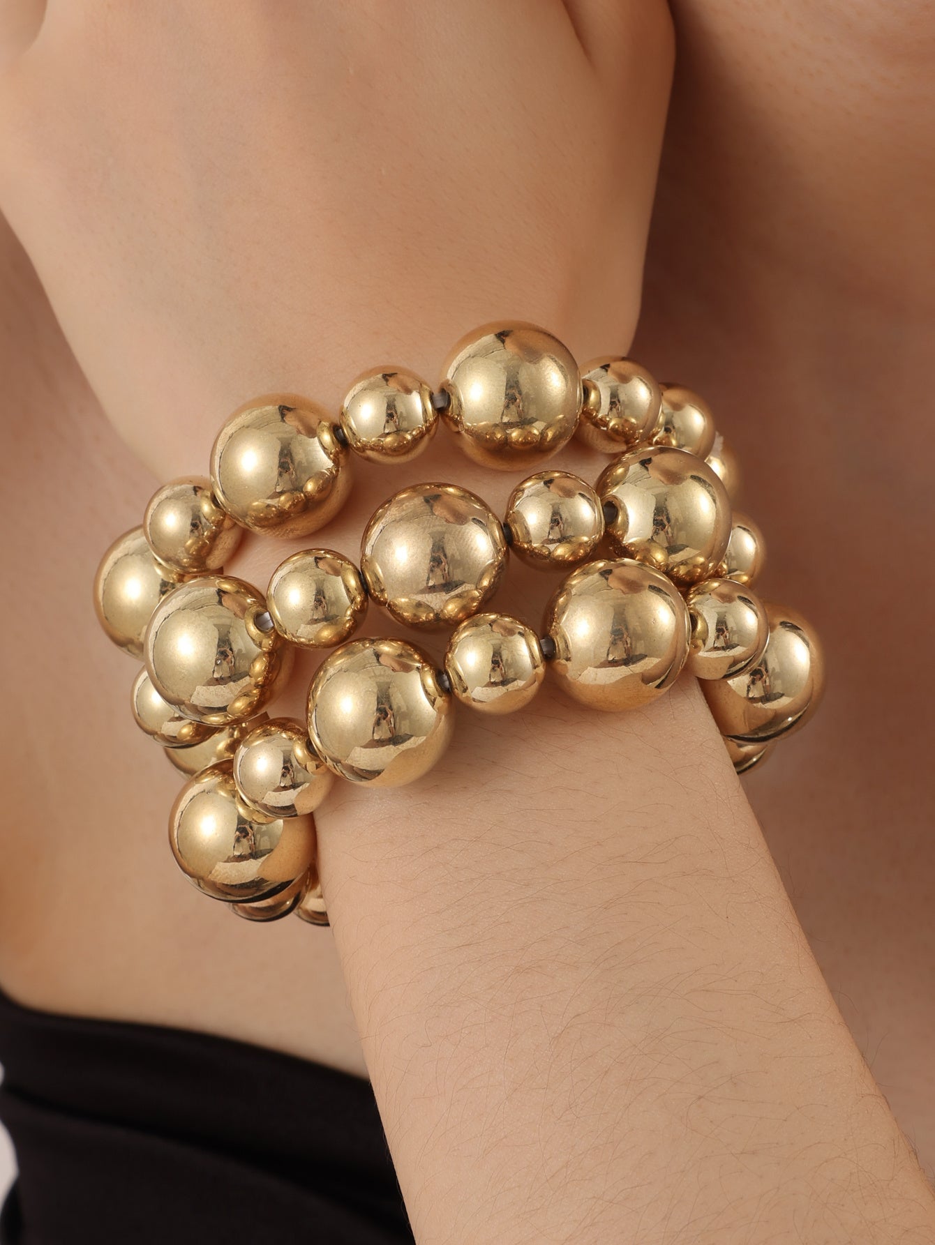 Punk Style Exaggerated Round Bead Chain Bracelet, Hip-hop Trend Geometric Metal Set Bracelet