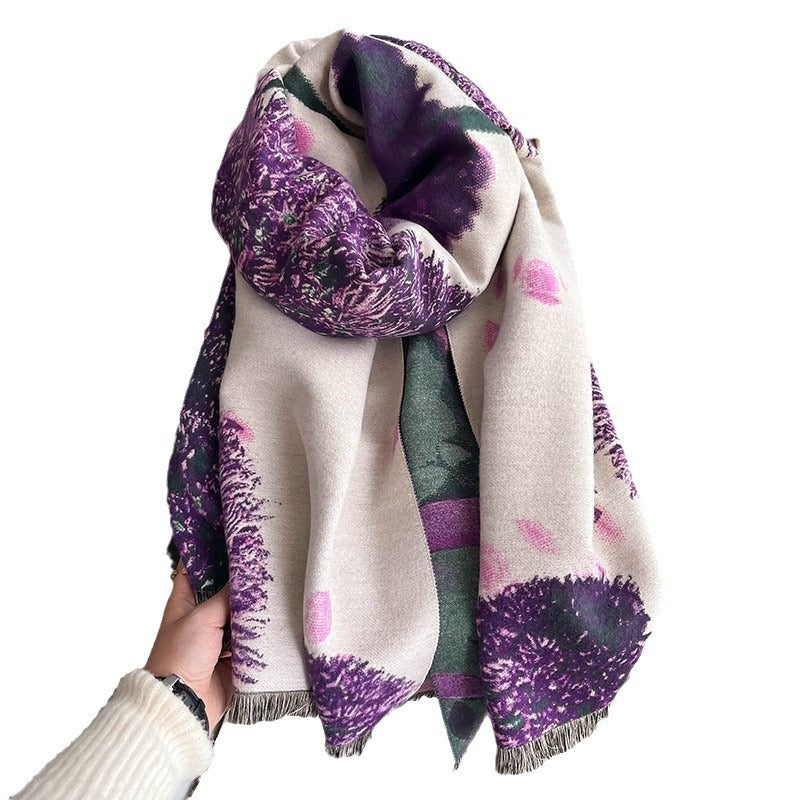 Printed Artificial Cashmere Scarf Women's Thick Windproof Shawl