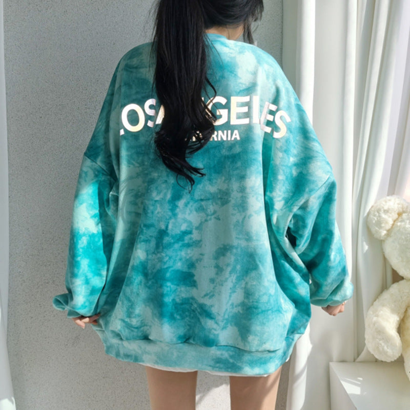 Tie-dyed Sweater Women's Cotton Loose Korean Top All-match Letters Spring And Autumn