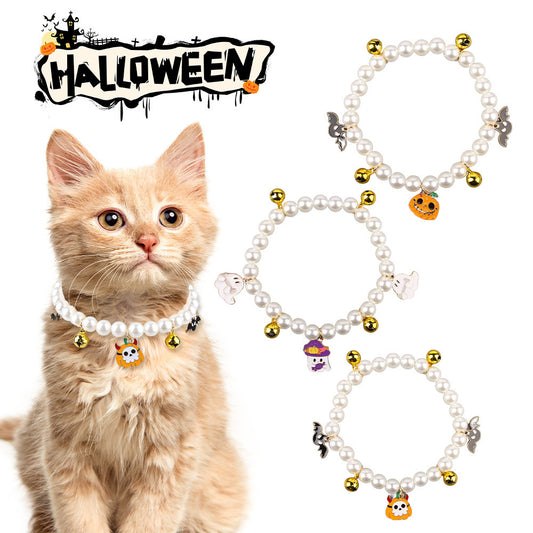 Pet Pearl Necklace Decoration Halloween Cat Collar