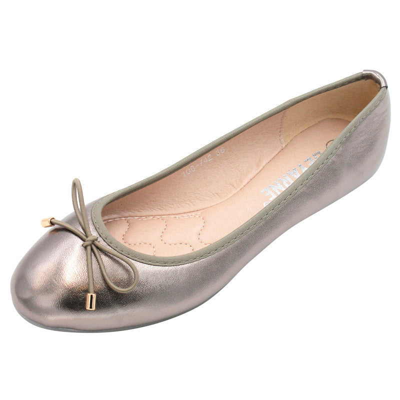 Round Toe Bowknot Low-cut Flat Bottom Pumps Women