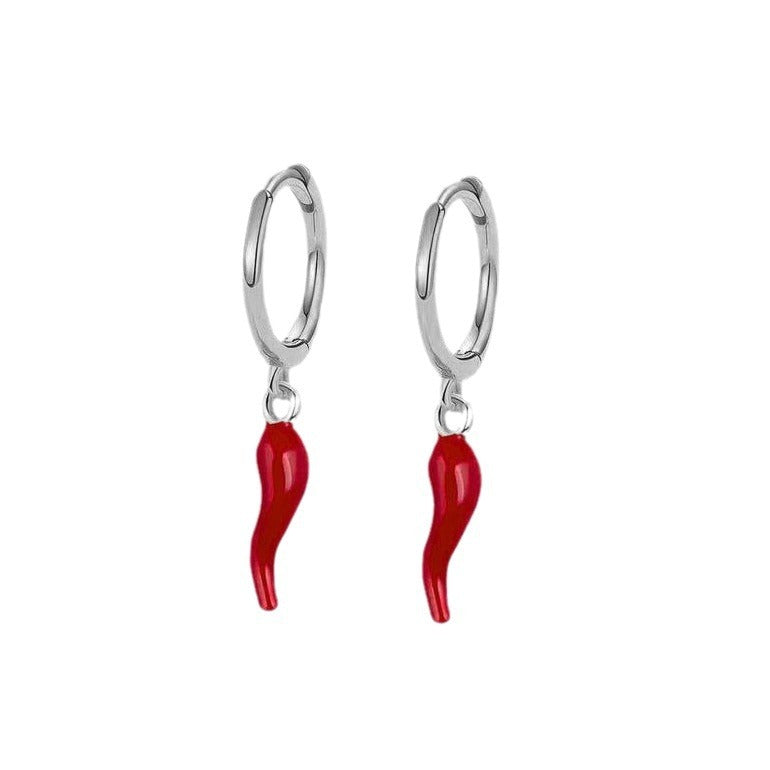 Gold-plated Drop Oil Red Chilli Pendant Earrings