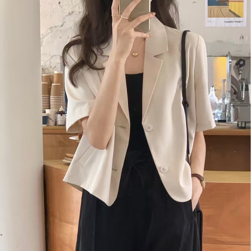 Suit Collar Short Sleeve Shirt Coat Women's Short Top