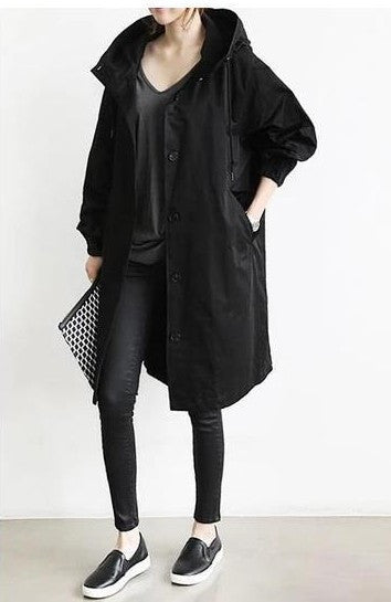 Casual Style Windbreaker Women's Mid-Length Waist Long-Sleeved Jacket