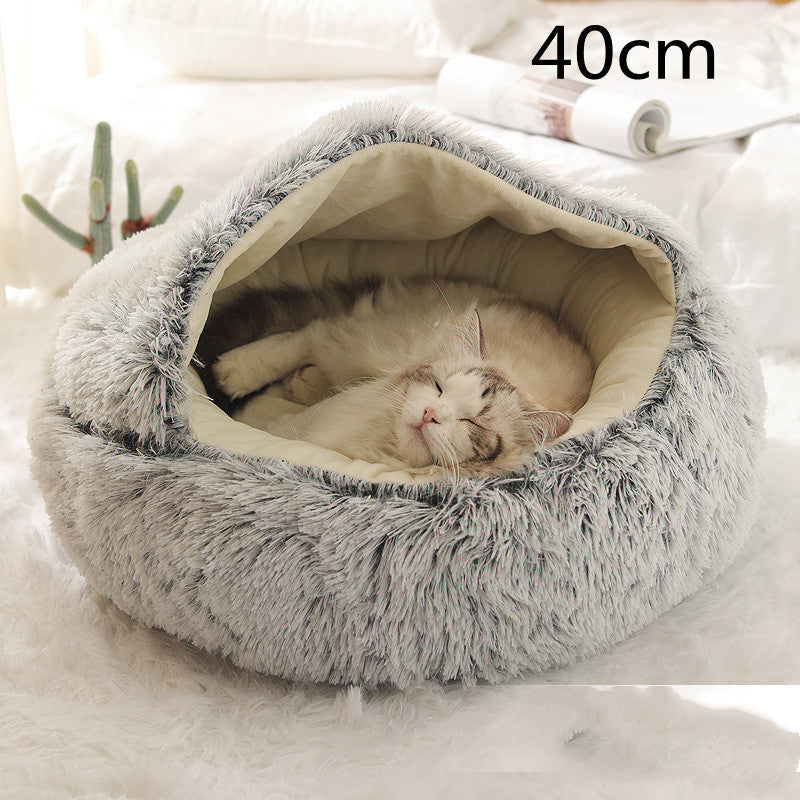 2 In 1 Dog And Cat Bed Pet Winter Bed Round Plush Warm Bed House Soft Long Plush Pets Bed