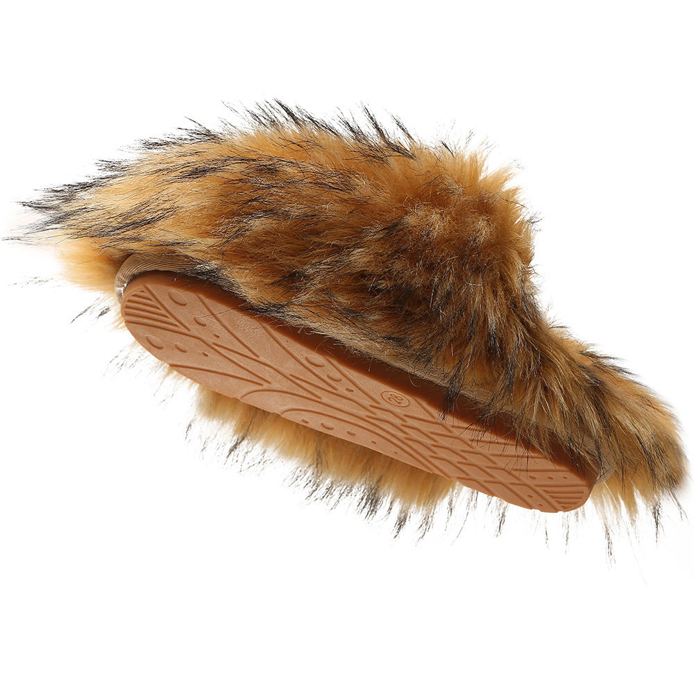 European And American Fluffy Slippers Women's Autumn And Winter Home Fleece-lined Warm Artificial Fur