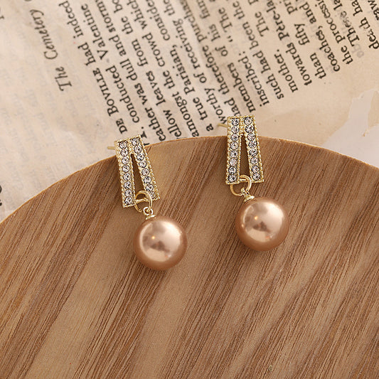 Elegant High-grade Sterling Silver Needle Pairs Of Pearl Earrings With Diamonds