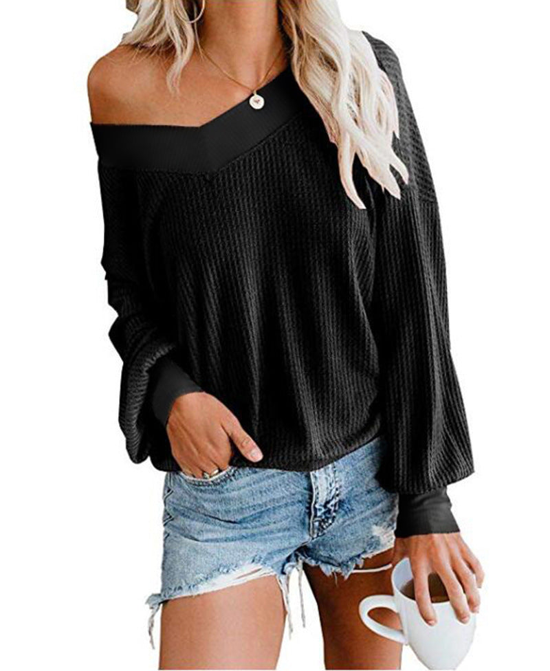 New V-Neck T-Shirt Long-Sleeved Women's Blouse Sweater