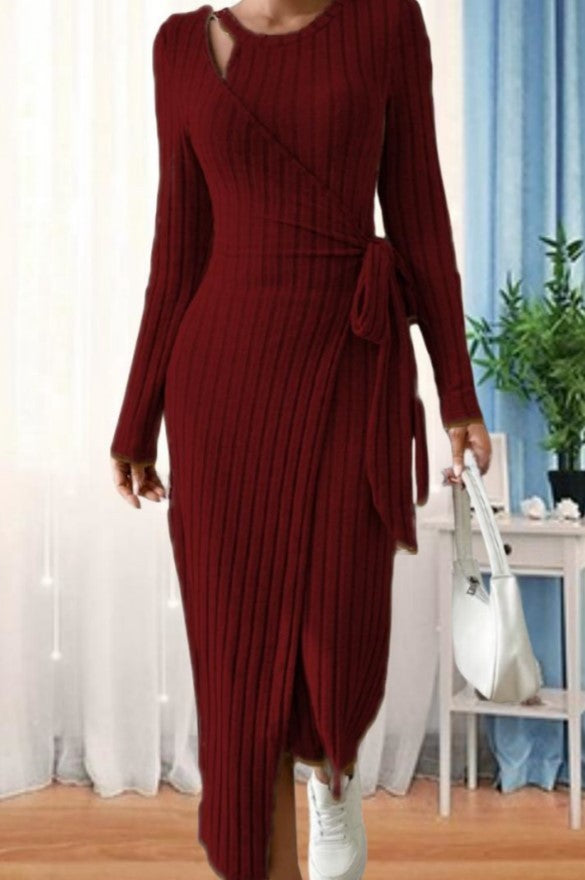 Women's Striped Fashion Round Neck Long Sleeve Narrow Bow Dress