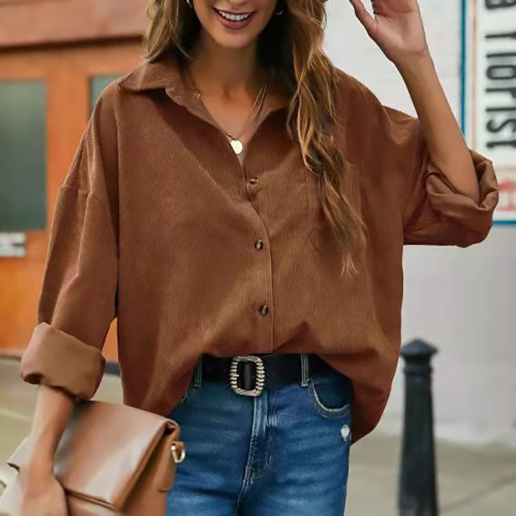 Fashion Solid Color Long Sleeve Shirt For Women