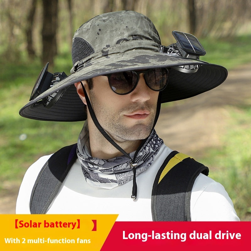 Removable Solar Energy Recharge Fan Embedded Big Brim Hat