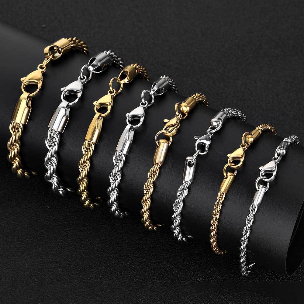 Fashion 18K Gold Button Chain Stainless Steel Twist Bracelet For Men