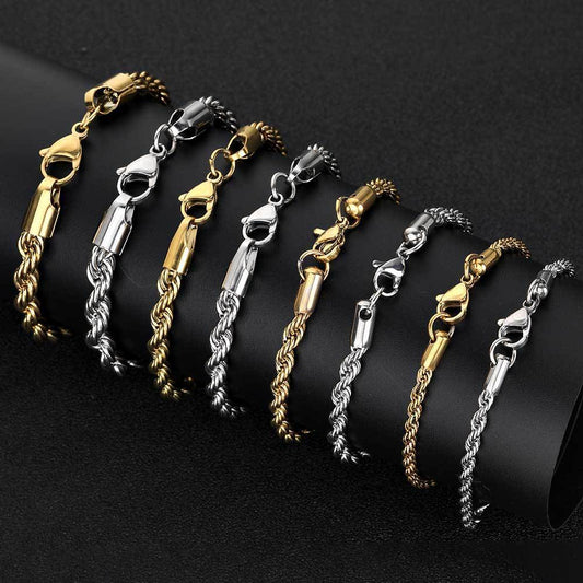 Fashion 18K Gold Button Chain Stainless Steel Twist Bracelet For Men