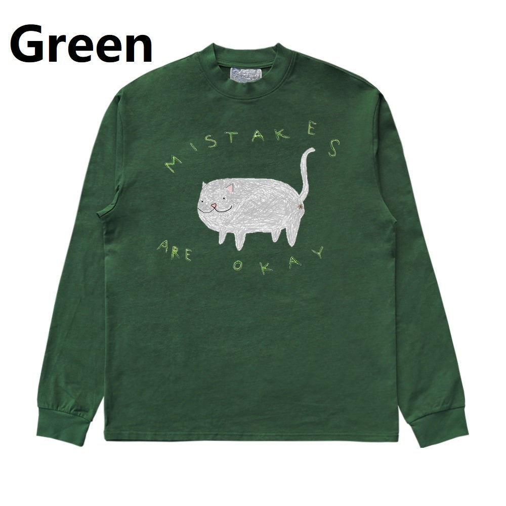 Simple Cute Animal High Street Design Stiff Long Sleeve T-shirt