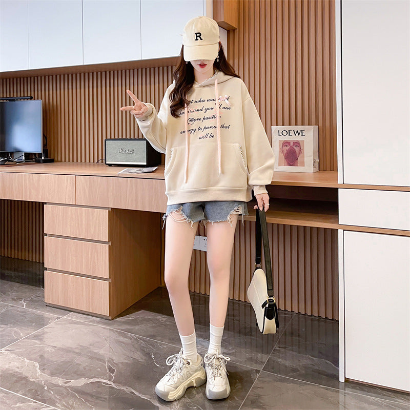 Hooded Design Letter Long Sleeve Sweater For Women