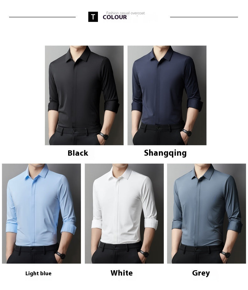 Men's Light Luxury High-end Hidden Hook Long-sleeved Shirt