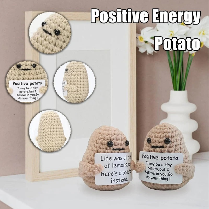 Positive Energy Potato Mini Handmade Plush Knitted Doll With Card Stress Relieving Knitted Doll Home Decoration Cross-border Hot-selling Funny Dolls, Handmade DIY Wool Crochet Keychain Pendants