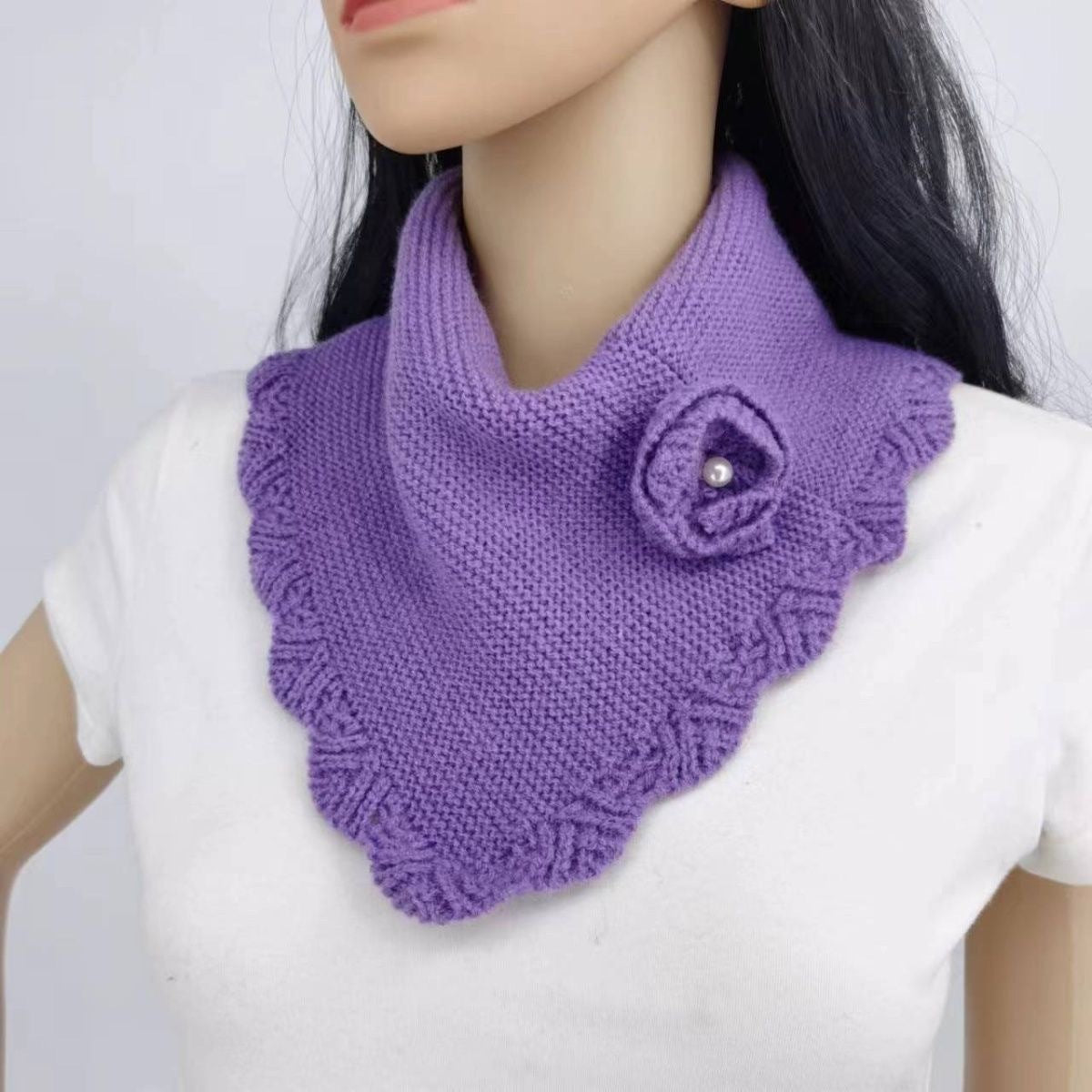 Wave Edge Small Flower Scarf Knitted Scarf Crocheted Triangular Binder