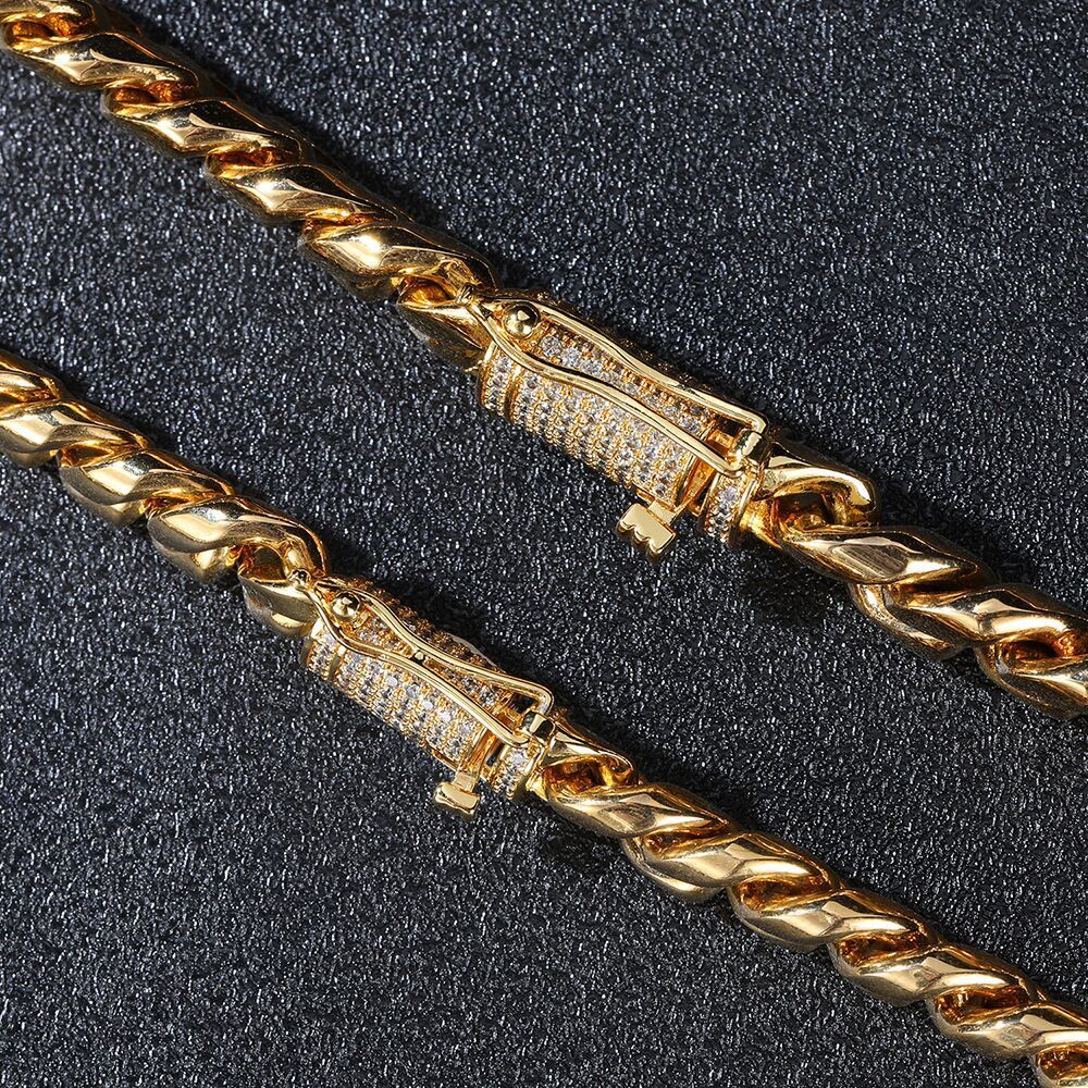 Stainless Steel Cuban Link Chain Hip Hop Bracelet Double-sided Drill Buckle