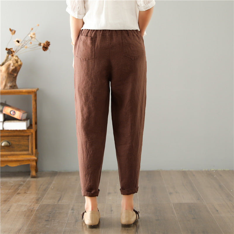 Women's Linen Leisure High Waist Loose Casual Pants