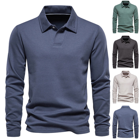 Fashion Lapel Long-sleeved Polo Shirt Men's Casual Solid Color Tops Clothing