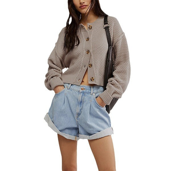 Women's Fashion Loose Sweater Single Row Button