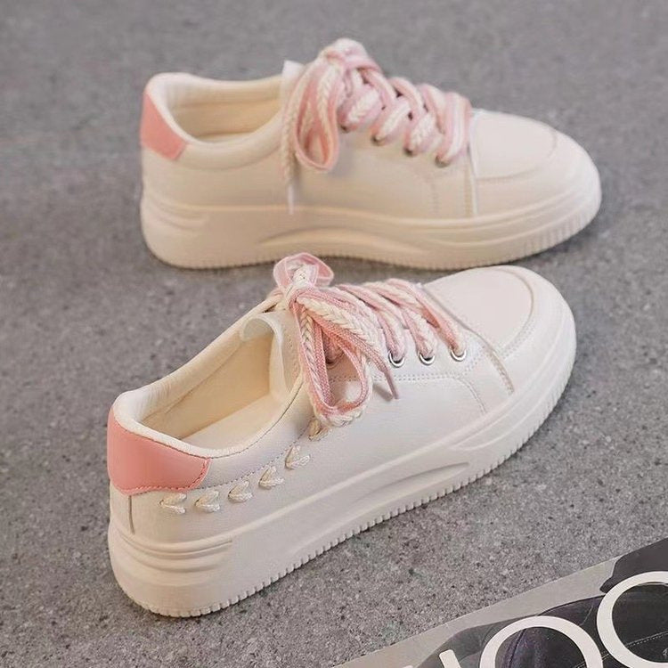 Student Versatile Casual Leather Women's Sports Platform Sneakers