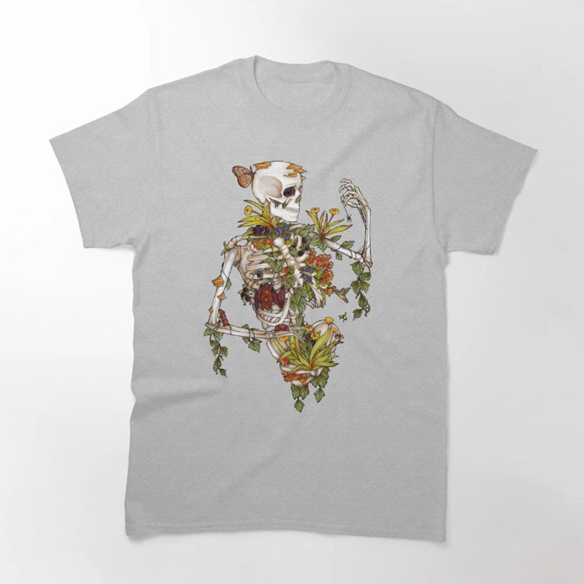 Skull And Plant Pattern Printed Personalized Women's Casual All-match T-shirt