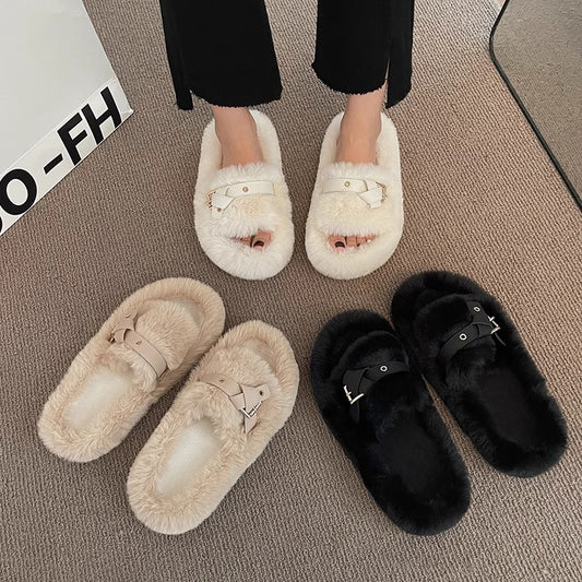 Interior Home Plus Size Thick Bottom Plush Cotton Slippers