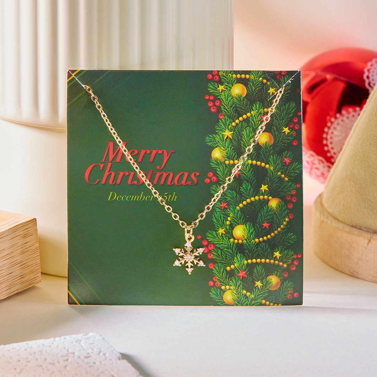 Christmas Necklace Snowflake Copper Inlaid Zirconium Paper Card Clavicle Chain