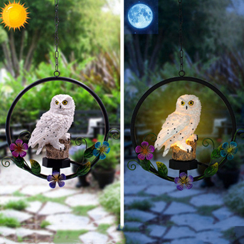 Solar Resin Owl Chandelier Outdoor Garden Iron Decoration Chandelier LED Landscape Light