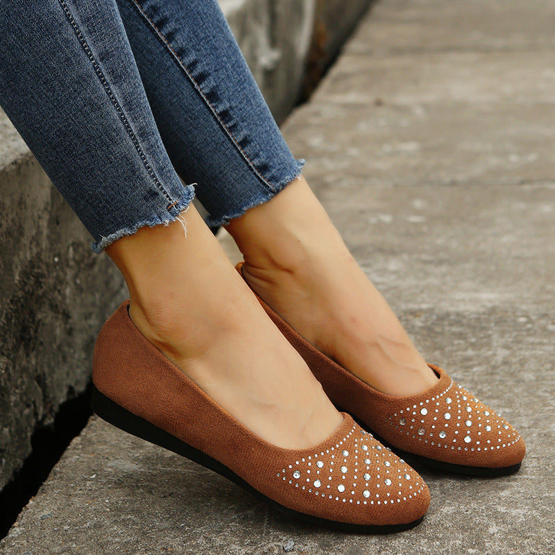 Fshion Flats Shoes With Rhinestones Casual Round Toe Loafers Cozy Shoes For Women