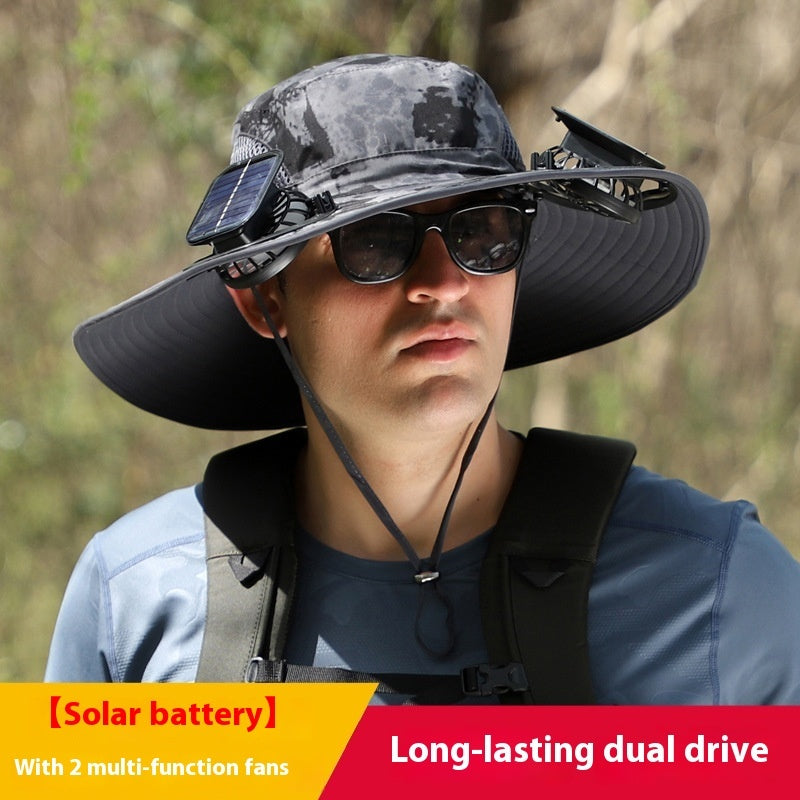 Removable Solar Energy Recharge Fan Embedded Big Brim Hat