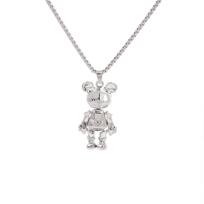 Cute Bear Necklace Fashion Personality Hip-hop Pendant Couple Versatile Fall Winter Sweater Chain Men Women Jewelry