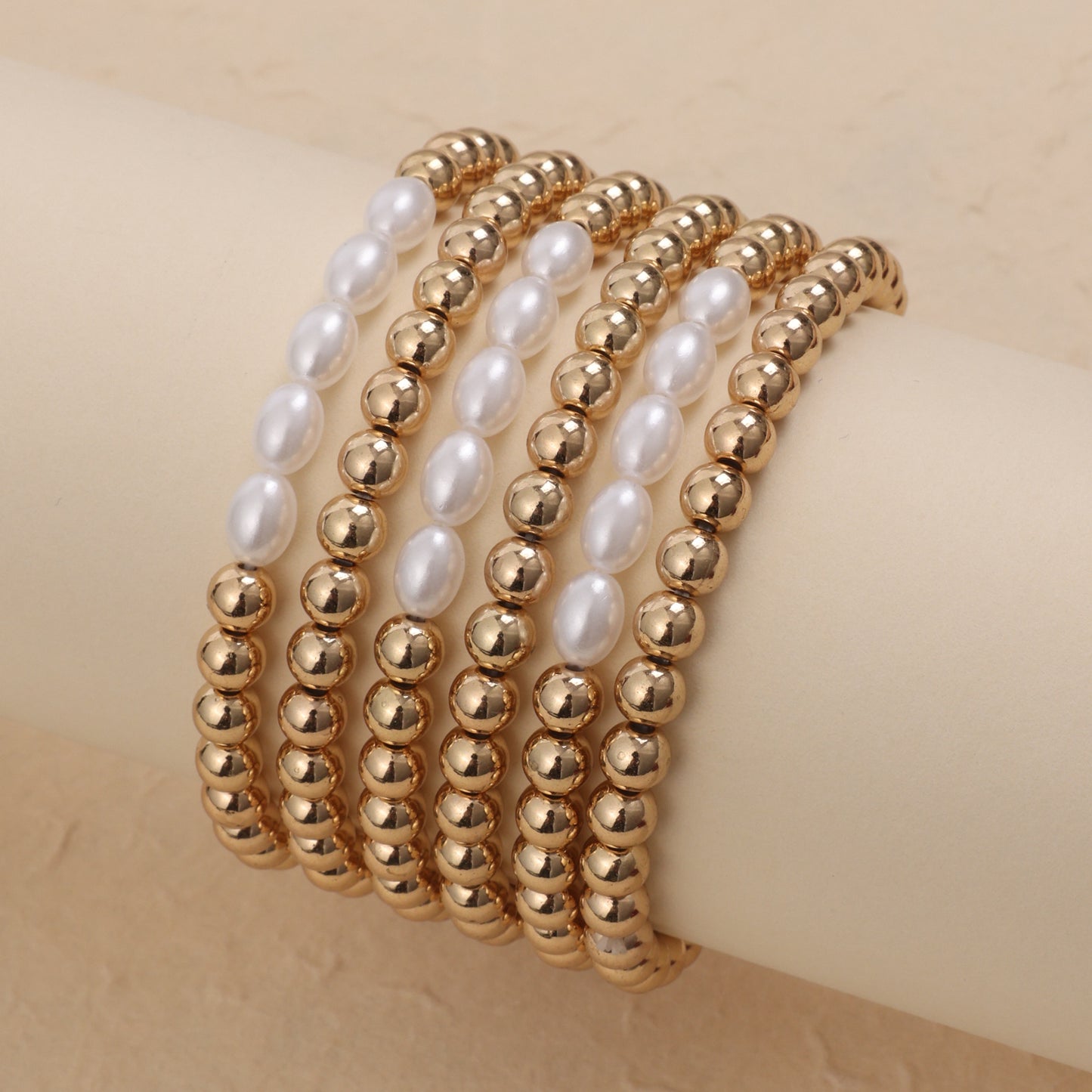 Minimalist Style   Pearl Cold Style Geometric Round Bead Splicing Metal Bracelet