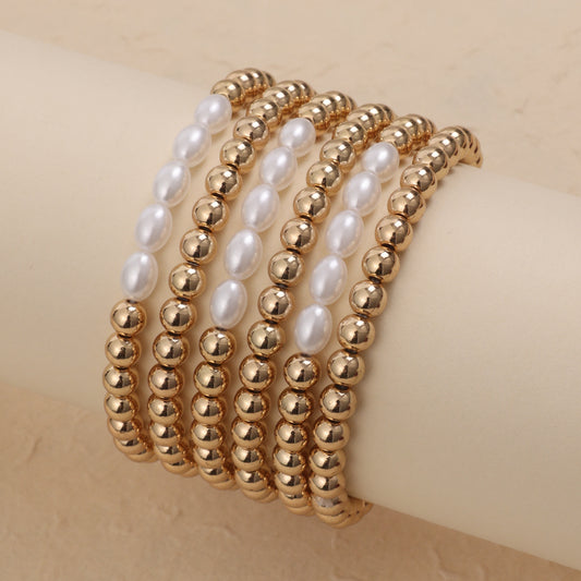 Minimalist Style   Pearl Cold Style Geometric Round Bead Splicing Metal Bracelet