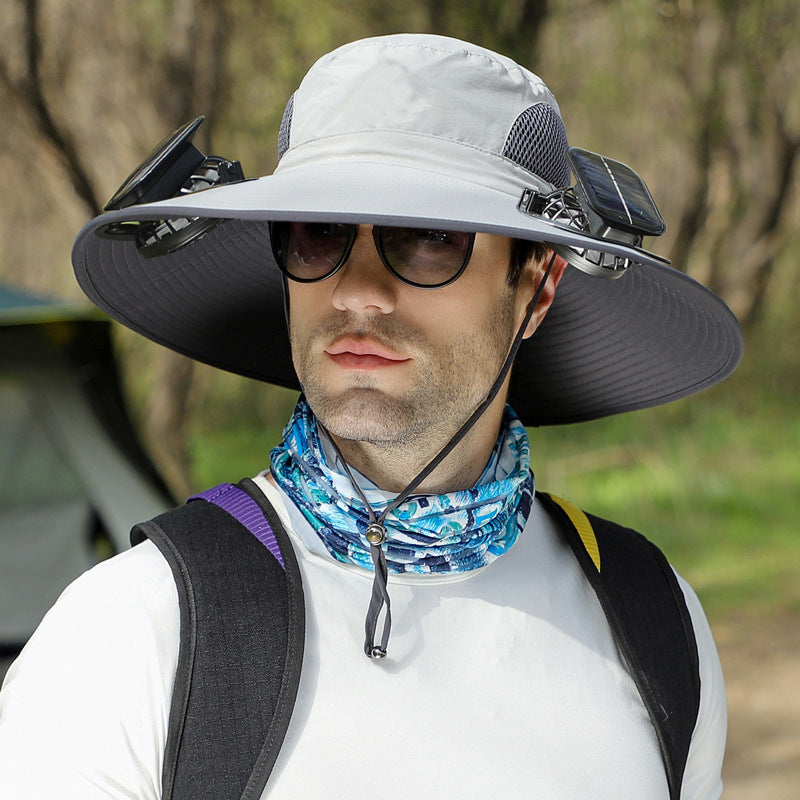 Removable Solar Energy Recharge Fan Embedded Big Brim Hat